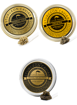 125g Chin. Imperial Gold, 125g Chin. Ossietra Baeri und 125g Chin. Ossietra Gueldenstaedtii Gratis dazu: 20g Chin. Ossietra Gueldenstaedtii